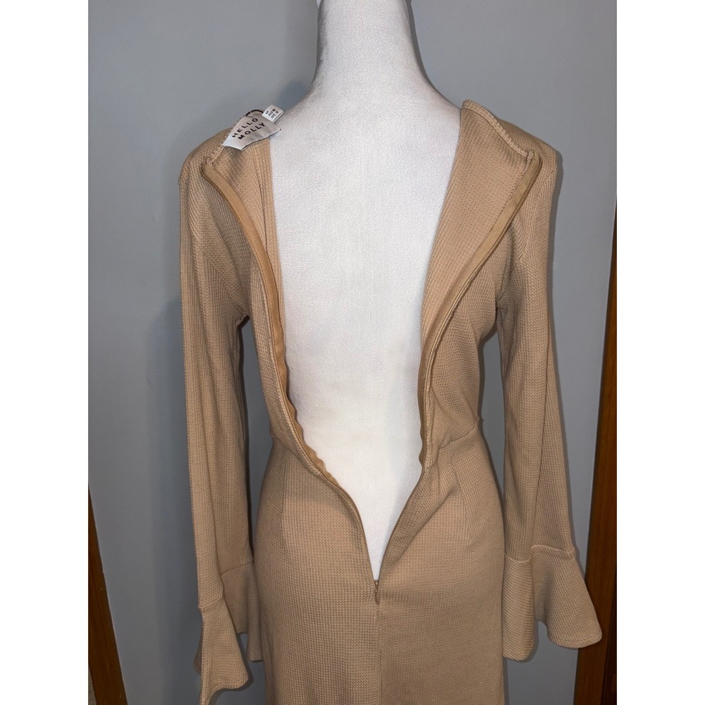 Hello Molly You for Me Beige Waffle Knit Wrap Mini Dress Bell Sleeve US 6/M NEW - Picture 4 of 12